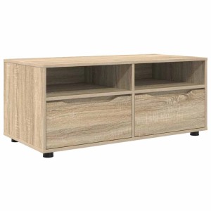 TV-Schrank Sonoma-Eiche aus Holzwerkstoff mit zwei offenen Fächern und zwei Schubladen. Modernes TV-Möbel für Wohnzimmer.