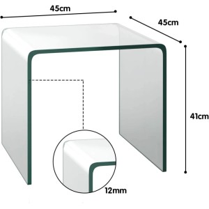 Moderner COSTWAY Beistelltisch aus Glas, U-Form, 45x45x41cm, ideal als Nachttisch oder Bürotisch.