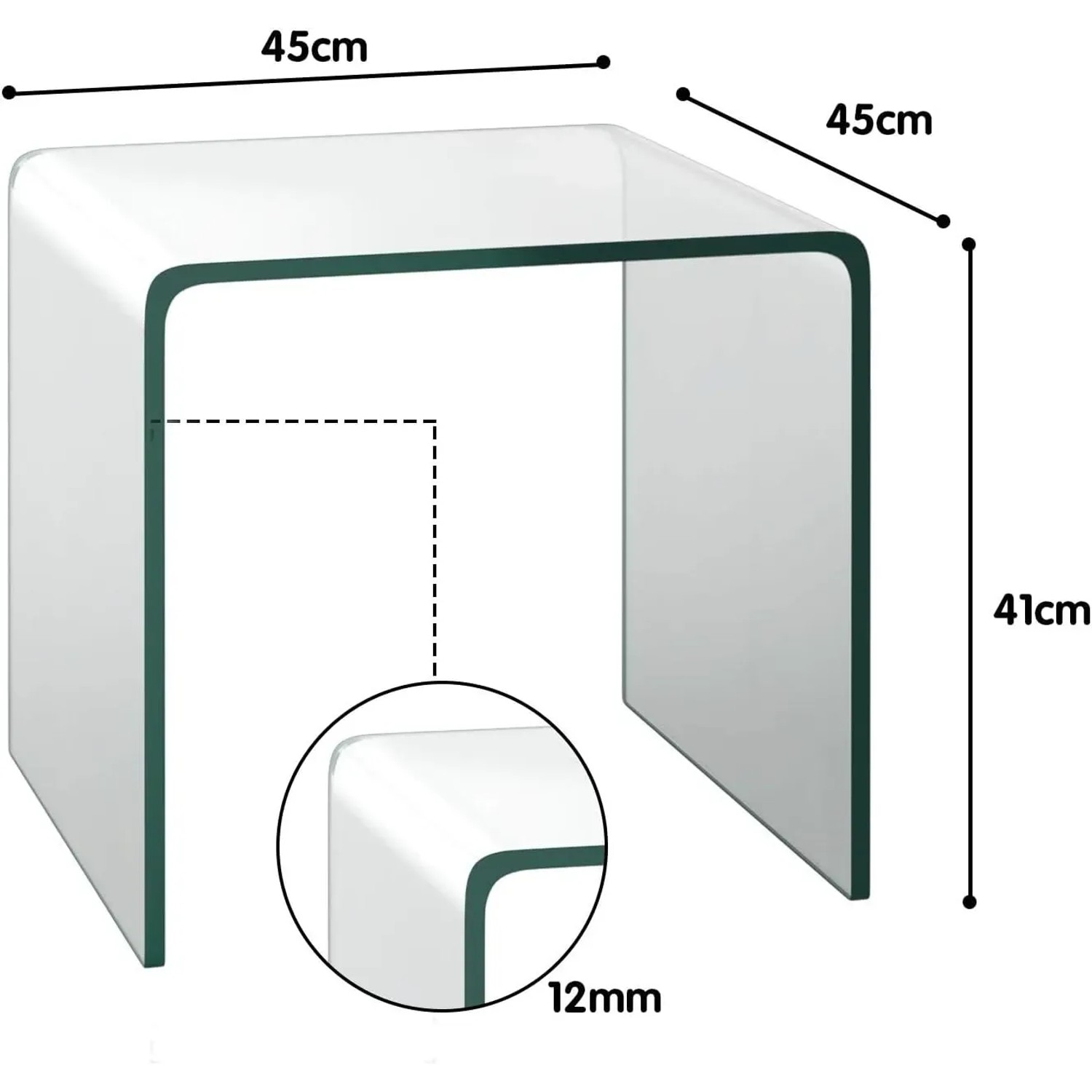 Moderner COSTWAY Beistelltisch aus Glas, U-Form, 45x45x41cm, ideal als Nachttisch oder Bürotisch.