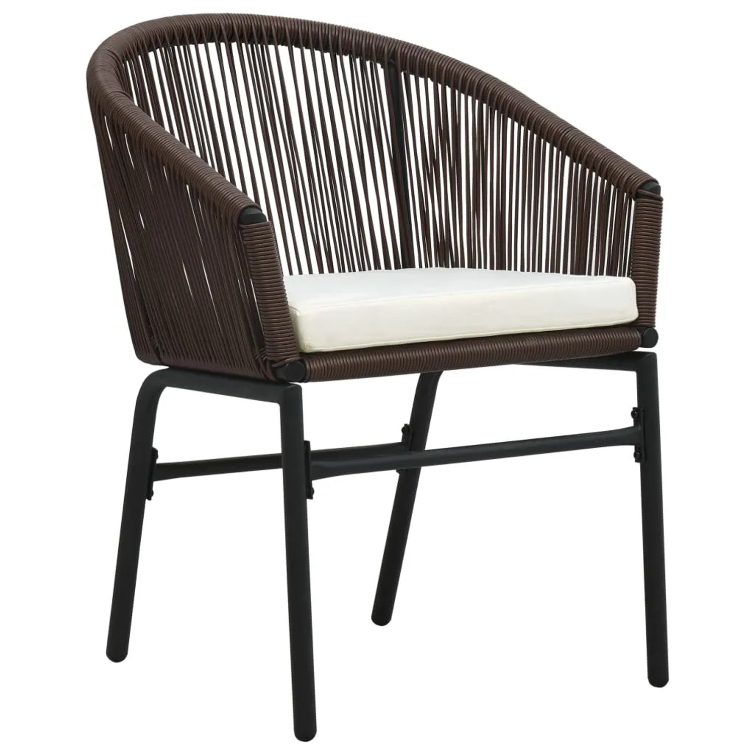 Brauner Rattan Gartenstuhl mit cremefarbenem Kissen aus dem vidaXL Bistro-Set.