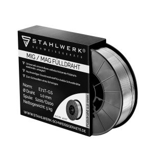 STAHLWERK Schweißdraht Fülldraht E71T-GS, 1,0 mm, 5 kg Rolle für MIG/MAG Schweißgeräte.