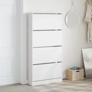 Weißer Schuhkipper mit 4 Klappen, modern und platzsparend für den Flur.