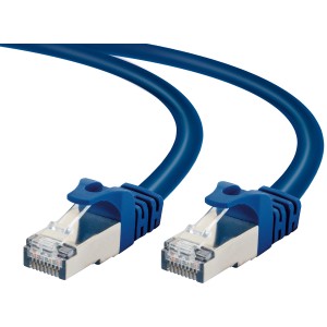 Blaues Schwaiger CAT 8 Netzwerkkabel, 2 m, mit RJ45 Stecker für Netzwerktechnik.