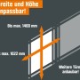 Kniestock-Baupaket: Schema zeigt variable Maße (bis 1400x1022mm) und erweiterbare Türen.