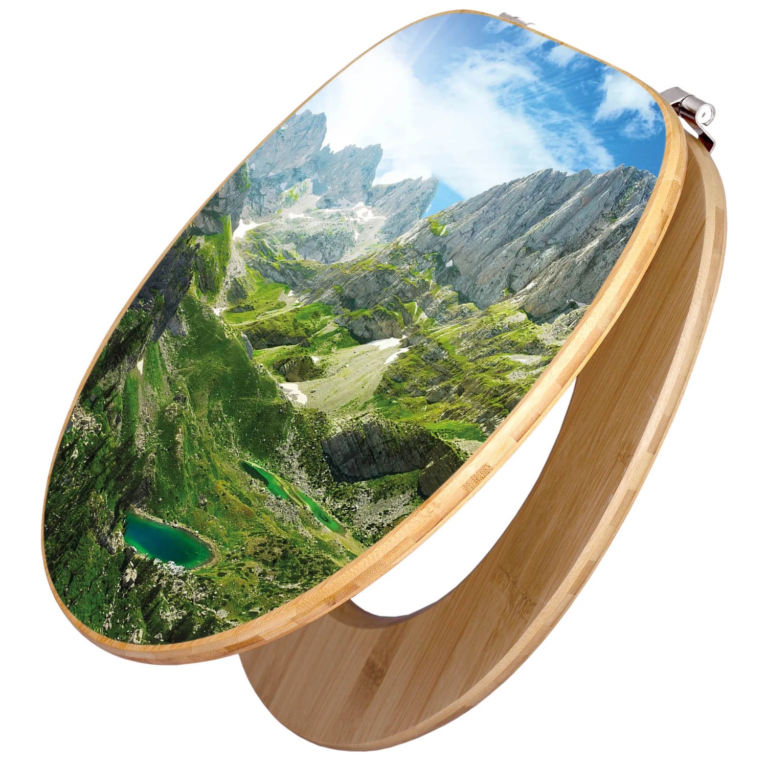 Banjado WC-Sitz aus Bambus mit Bergsee Alpen Motiv, Universal Toilettendeckel