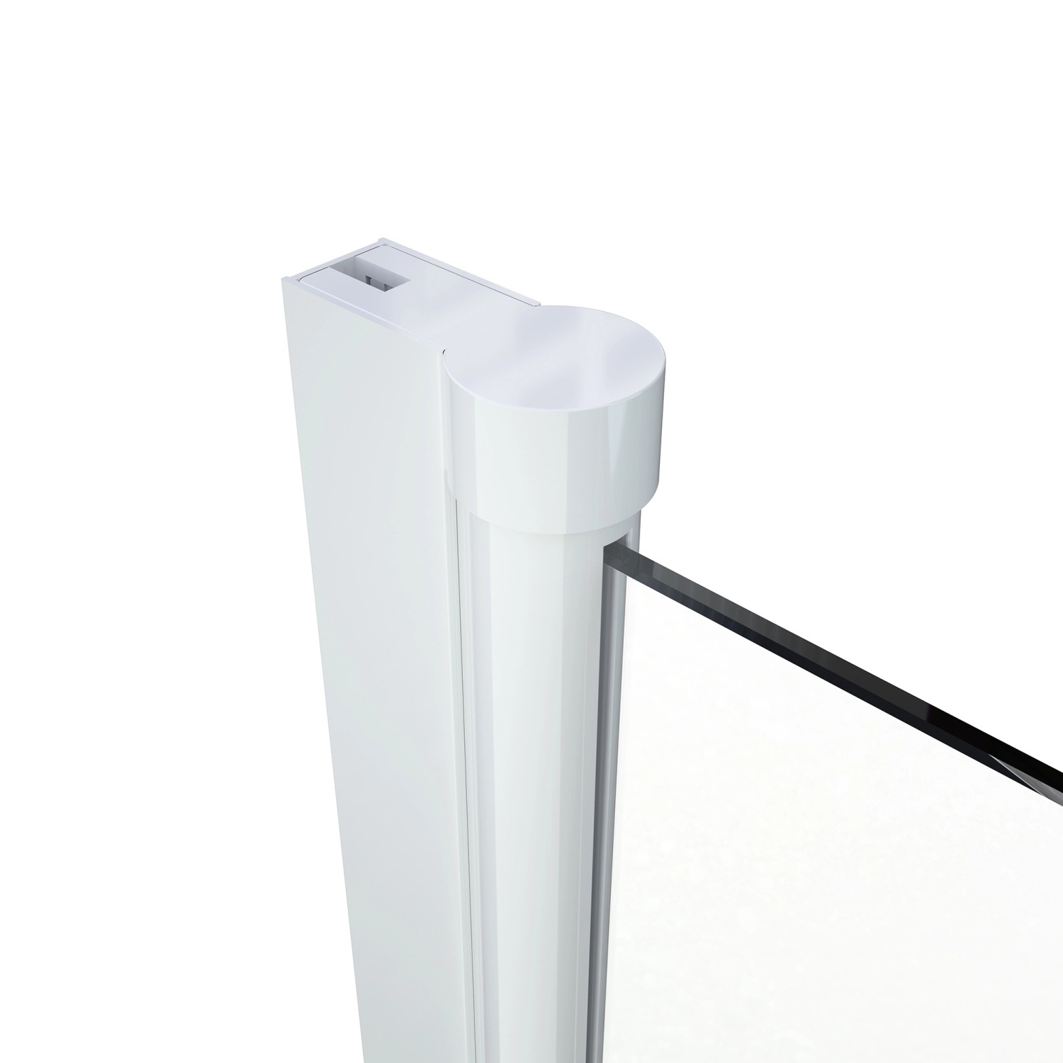 Detailaufnahme der weißen Aurlane Badewannenfaltwand White Elegance, 1-flügelig, mit klarem Glas.