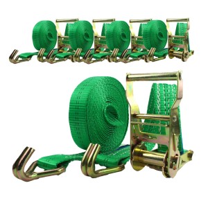 5er Set TRUTZHOLM Ratschen Spanngurte, 6m, 2t, grün, mit Haken und Ratsche zur Ladungssicherung.