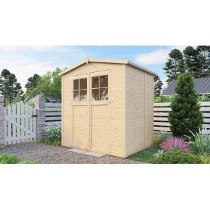 Bertilo Gerätehaus aus Holz mit Satteldach, naturbelassen, 157x207 cm. Ideal zur Gartenaufbewahrung.