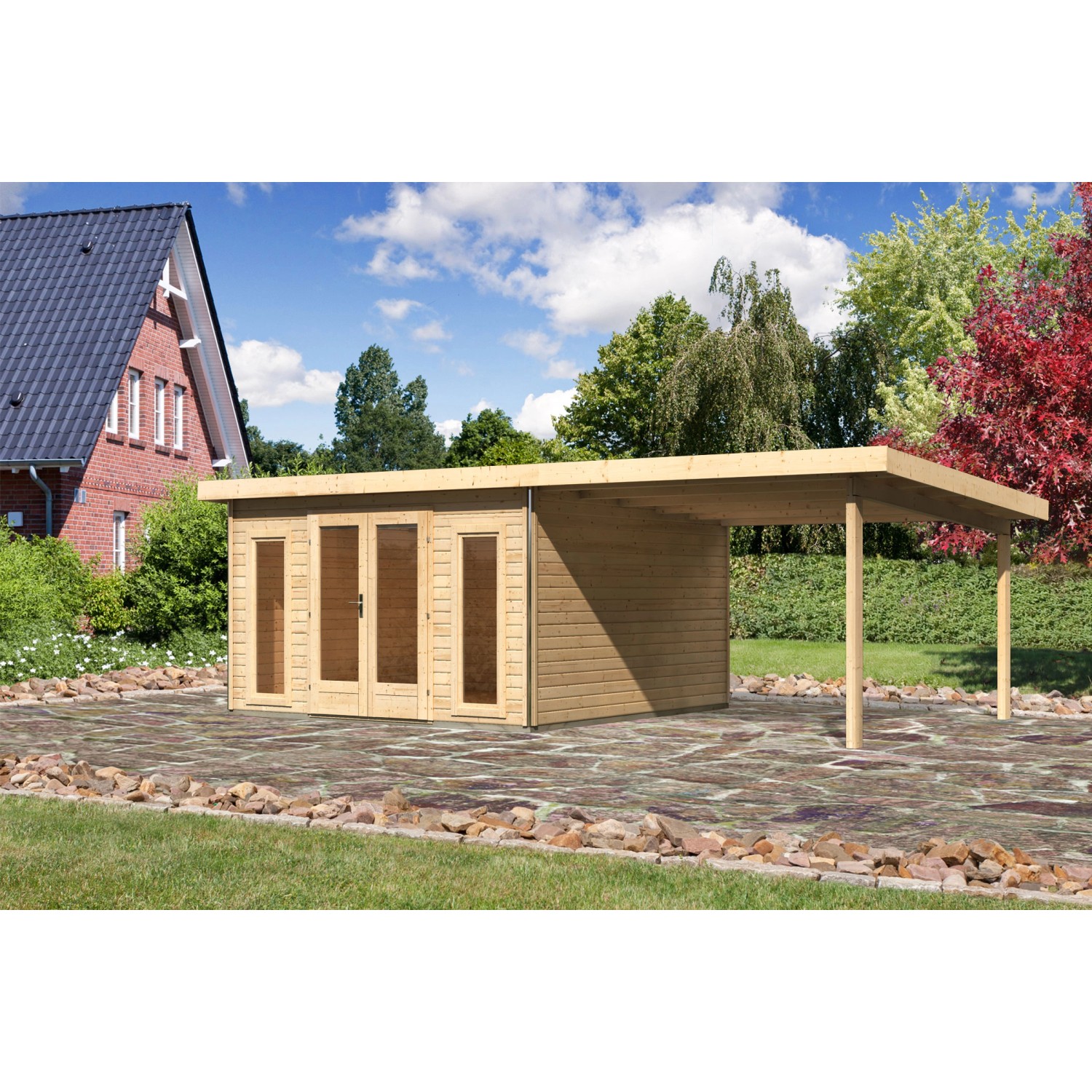 Karibu Holz-Gartenhaus Norrköping Naturbelassen Pultdach 365 cm x 365 cm günstig online kaufen