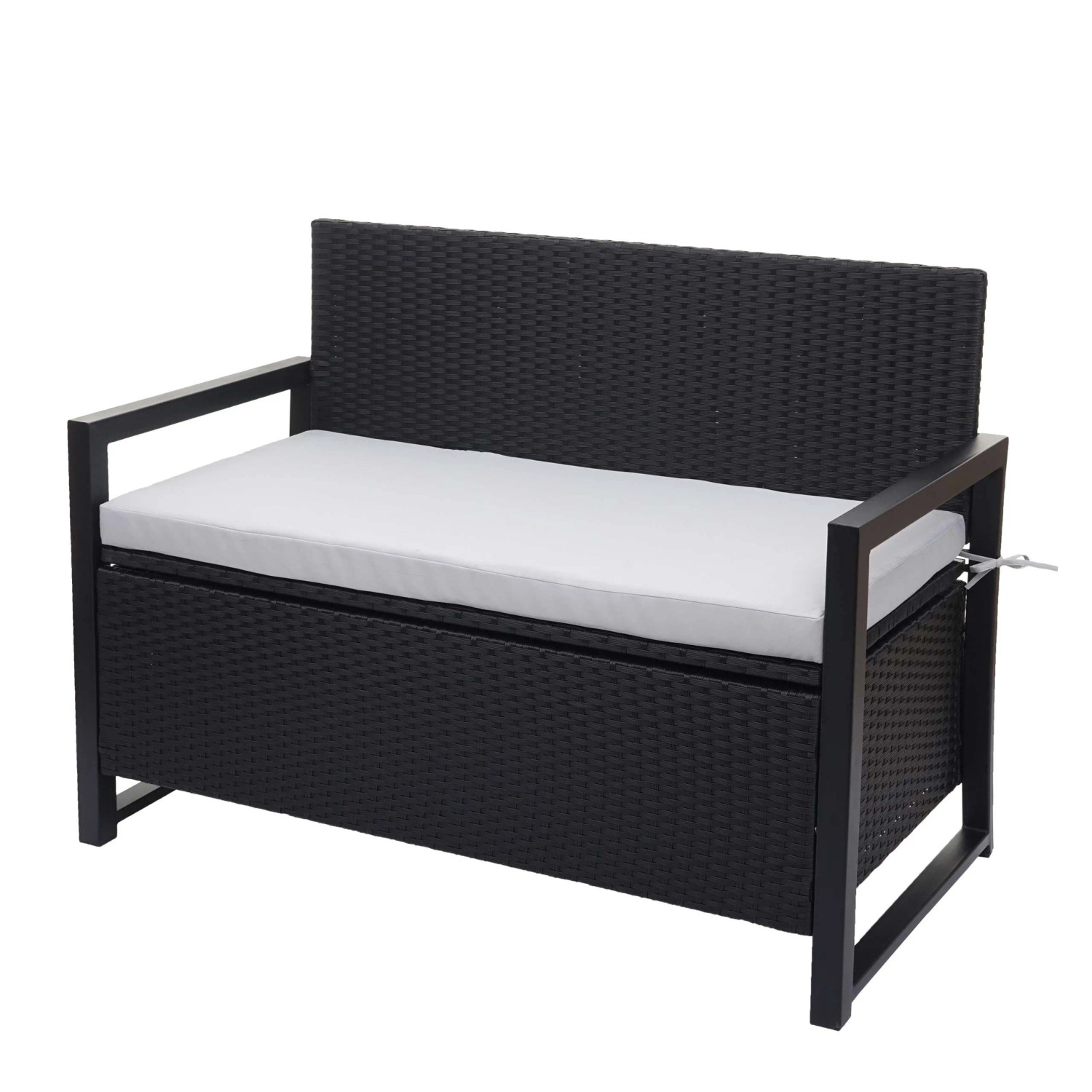 PROREGAL Poly-Rattan 2er Sitzbank HxBxT 87x117x57cm Gartenbank Truhenbank Anthrazit Kissen Grau Staufach Aufbewahrung Sitzkissen