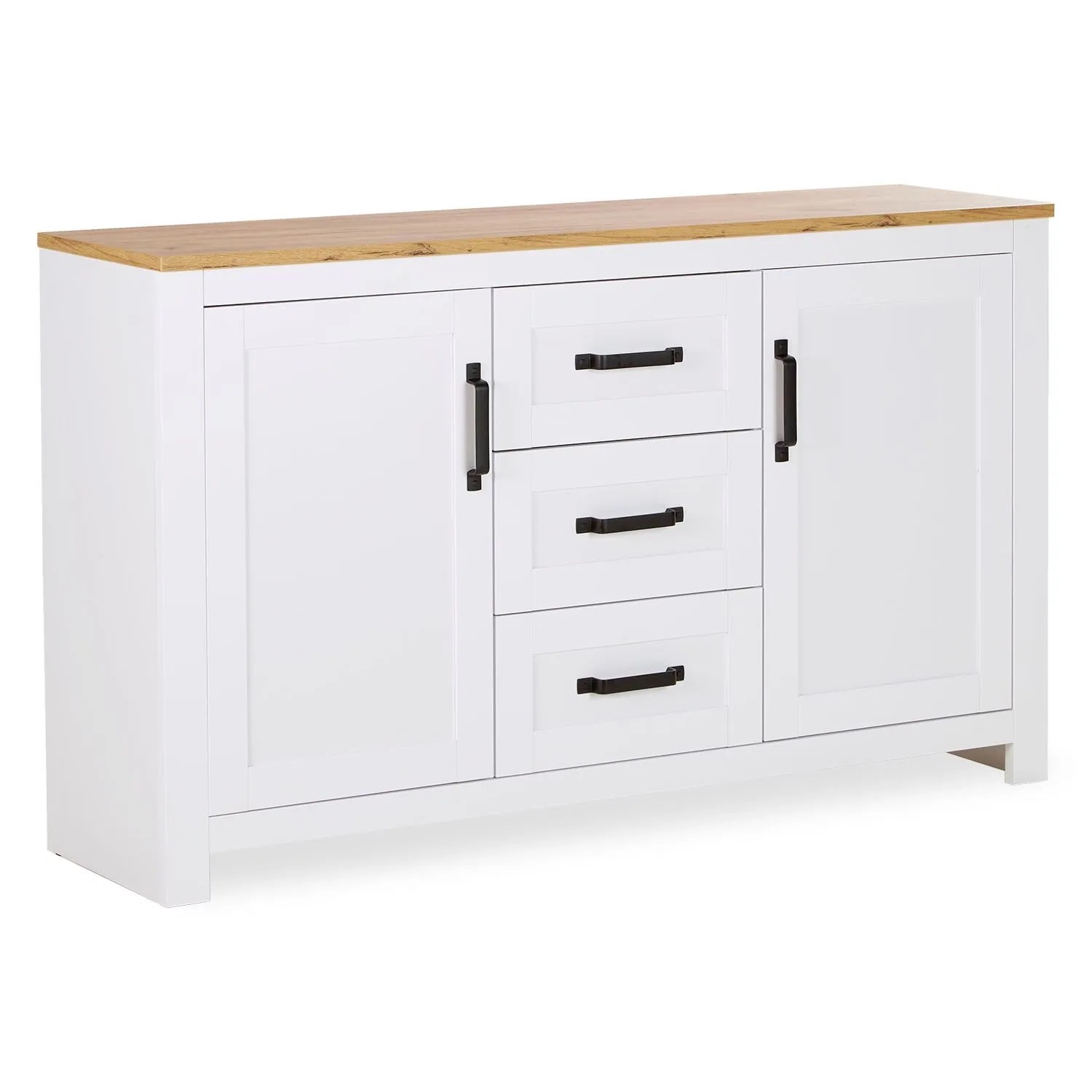 Homestyle4u Kommode Sideboard Eiche Matt Weiß Holz Massiv