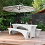 Beautissu Victoria Biertischhusse, 3-teilig, weiß. Stretch-Hussen für Bierzeltgarnitur im Garten.