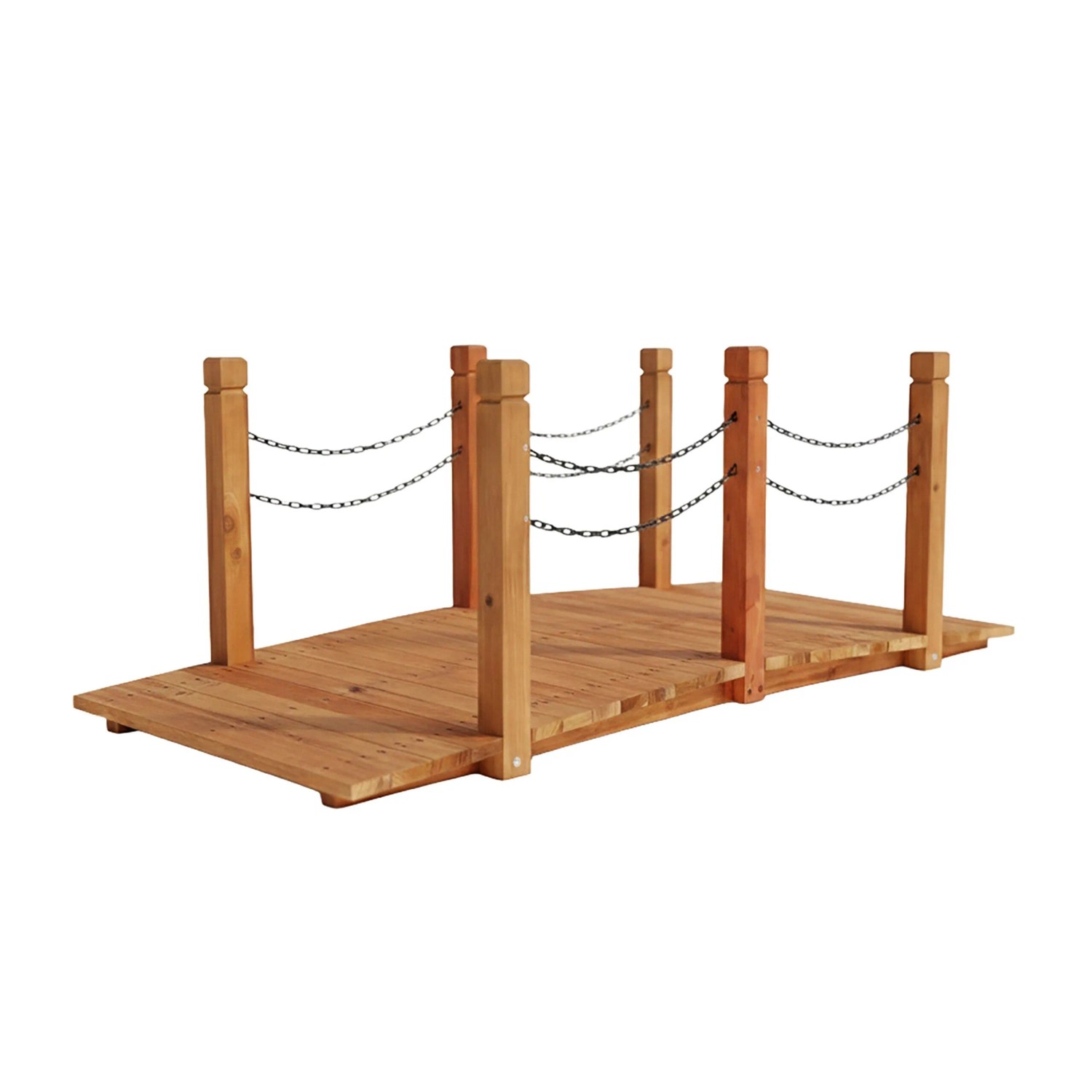Relaxdays Gartenbrücke mit Ketten Tannenholz Eisen Orange Begehbar Wetterfest 55 cm x 150 cm x 67 cm