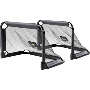 Set aus zwei schwarzen EXIT Pico Fußballtoren (90x60cm) aus Stahl für Spiel & Spaß im Garten.