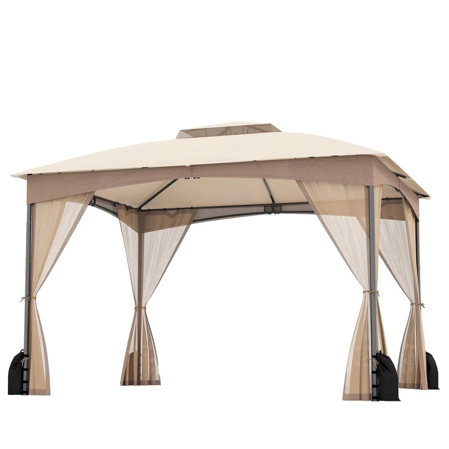Costway 3 x 3,6 m Gartenpavillon mit 4 Sandsäcken & 4 Moskitonetz Khaki