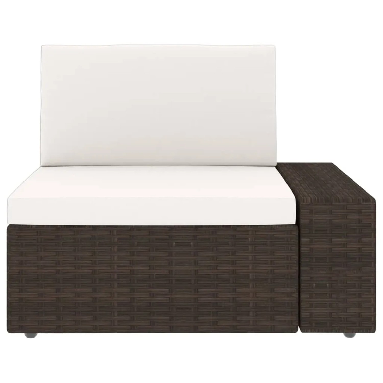 Braunes vidaXL Garten-Lounge-Set aus Polyrattan mit cremeweißen Kissen.