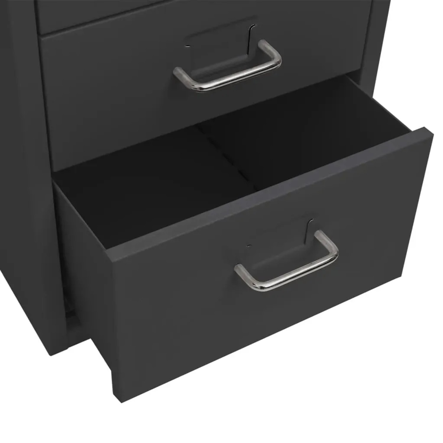 vidaXL Aktenschrank, anthrazitfarben, mit offener Schublade. Büroschrank aus Metall mit Rollen.