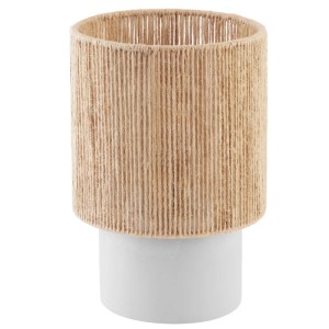 Tectake Tischleuchte Klea im Boho Stil mit natürlichem Jutefaser-Schirm und weißem Zementsockel.