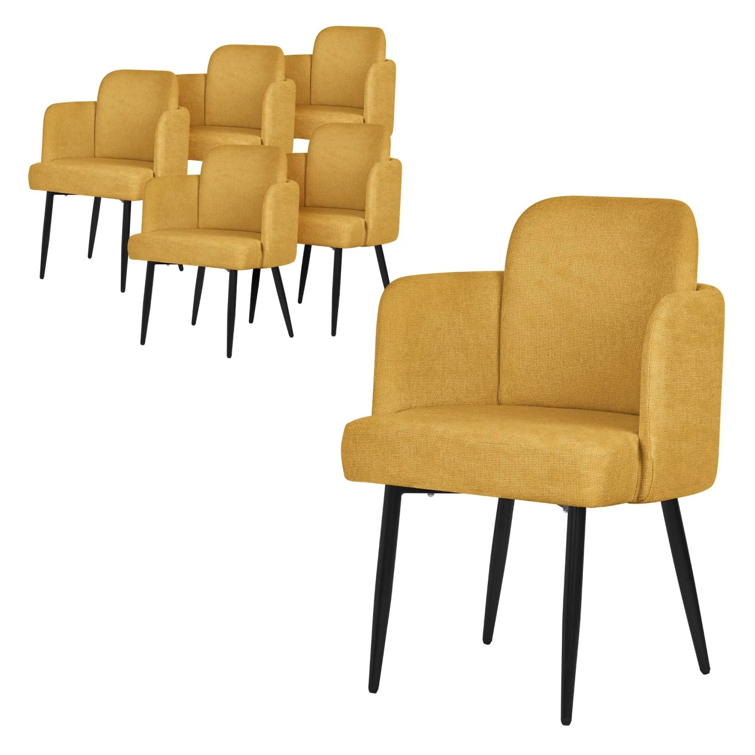 ML-Design Esszimmerstühle 6Er Set Senf mit Stoffbezug und Armlehne günstig online kaufen