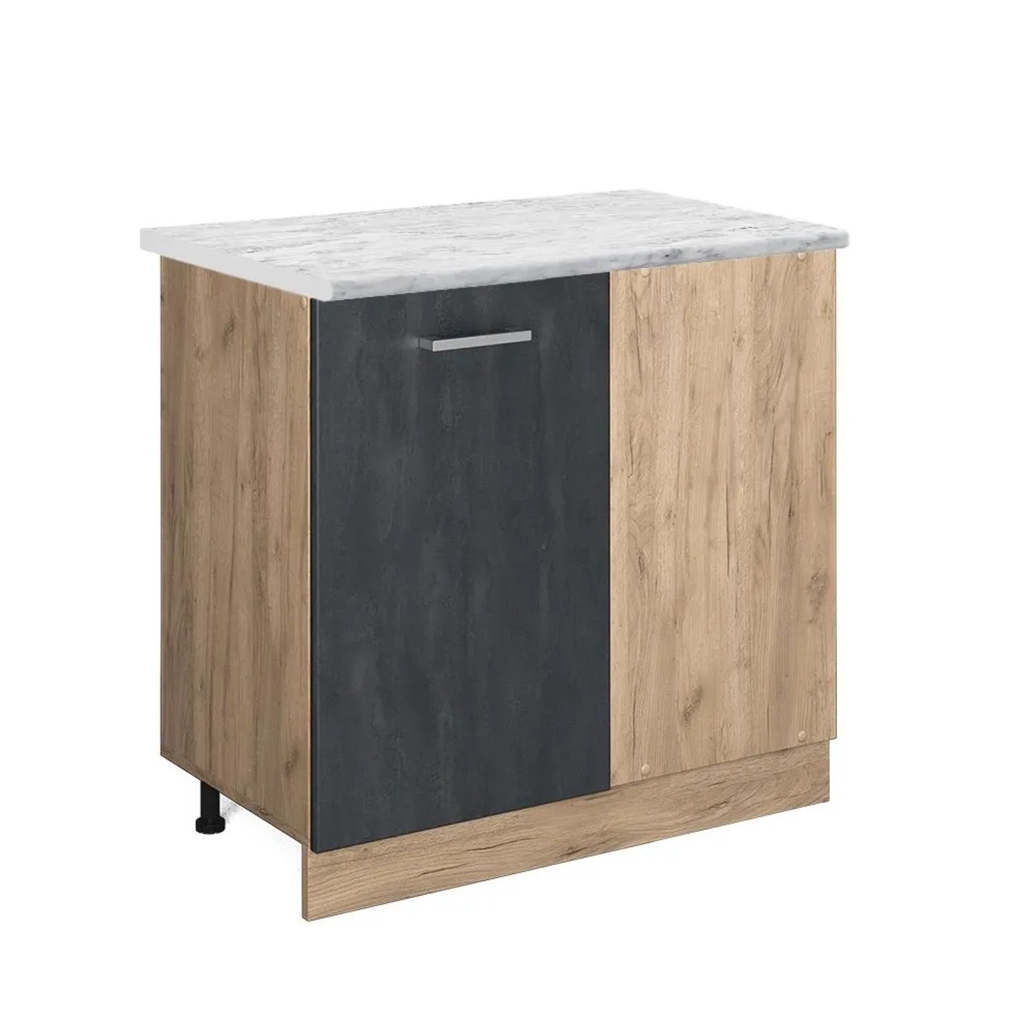 Vicco Eckunterschrank R-Line Schwarz Beton Goldkraft Eiche 86 cm AP Marmor