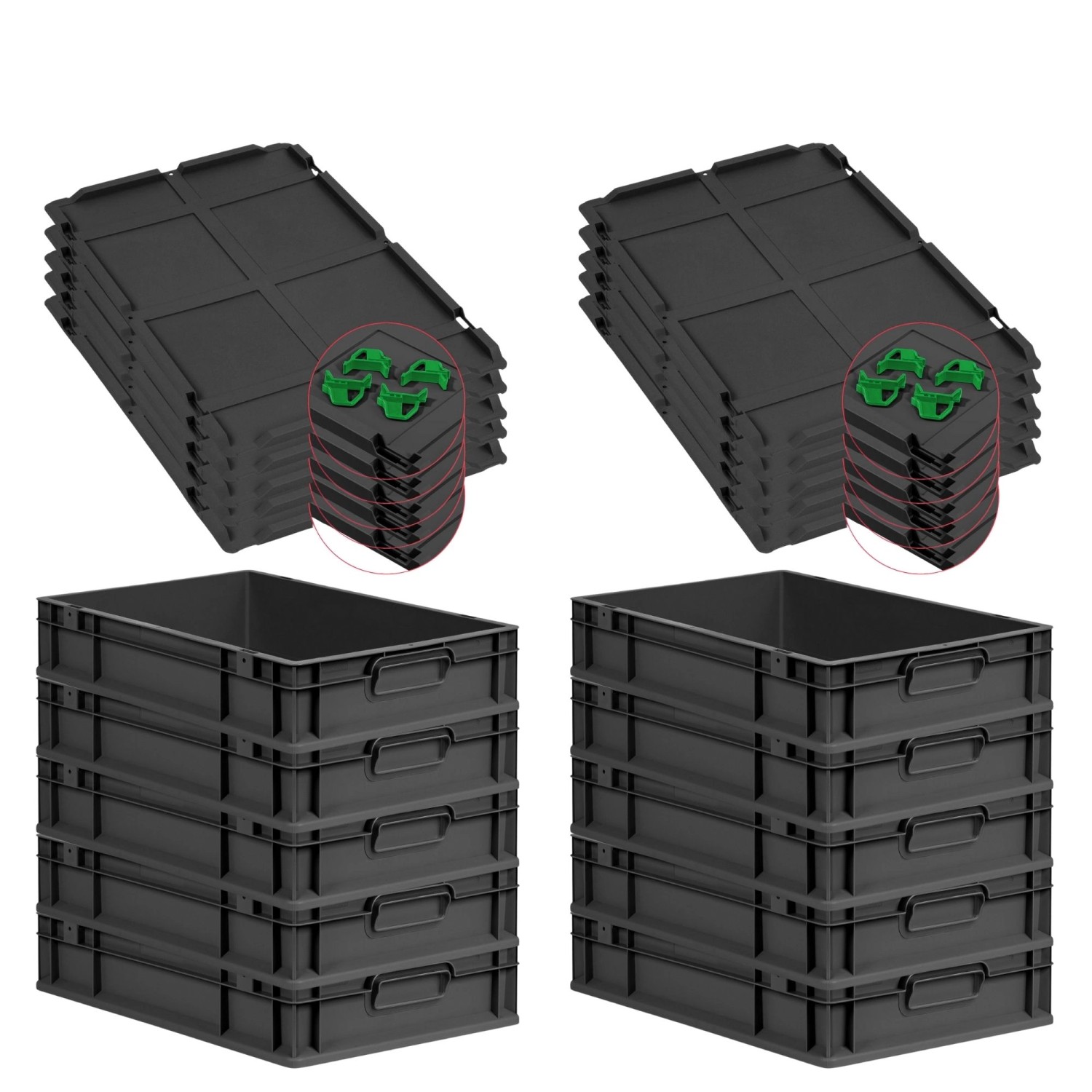PROREGAL SparSet 10x Eurobox Nextgen Grip Mit Auflagedeckel Und Grünen Vers günstig online kaufen