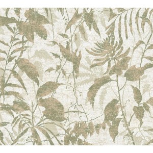 A.S. Création Vliestapete Dschungel, grüne Blätter mit Metallic-Effekt auf hellem Grund.