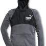 Puma Workwear Hoodie Champ, Stahlgrau-Carbon, mit Kapuze und Kängurutasche.