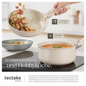Tectake Küchenset: Geschirrset mit Töpfen und Pfannen aus Steingut und Aluminium.