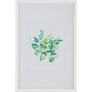 Weißer Kunststoff Bilderrahmen (20x30 cm) mit Passepartout und Eukalyptus-Motiv.