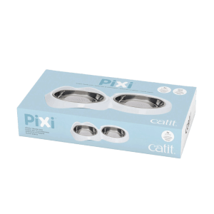 Catit Pixi Doppel-Futternapf, 2x200ml, in Verpackung. Katzennapf mit zwei Edelstahlschalen.