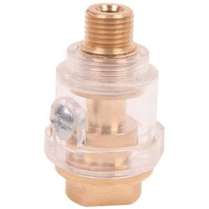 LUX Nebelöler für Kompressoren: Messingkern, transparentes PC-Gehäuse, max. 14 bar Arbeitsdruck.