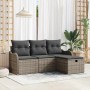 Graues 4-tlg. vidaXL Garten-Sofa-Set aus Poly Rattan mit Kissen und Stauraum.