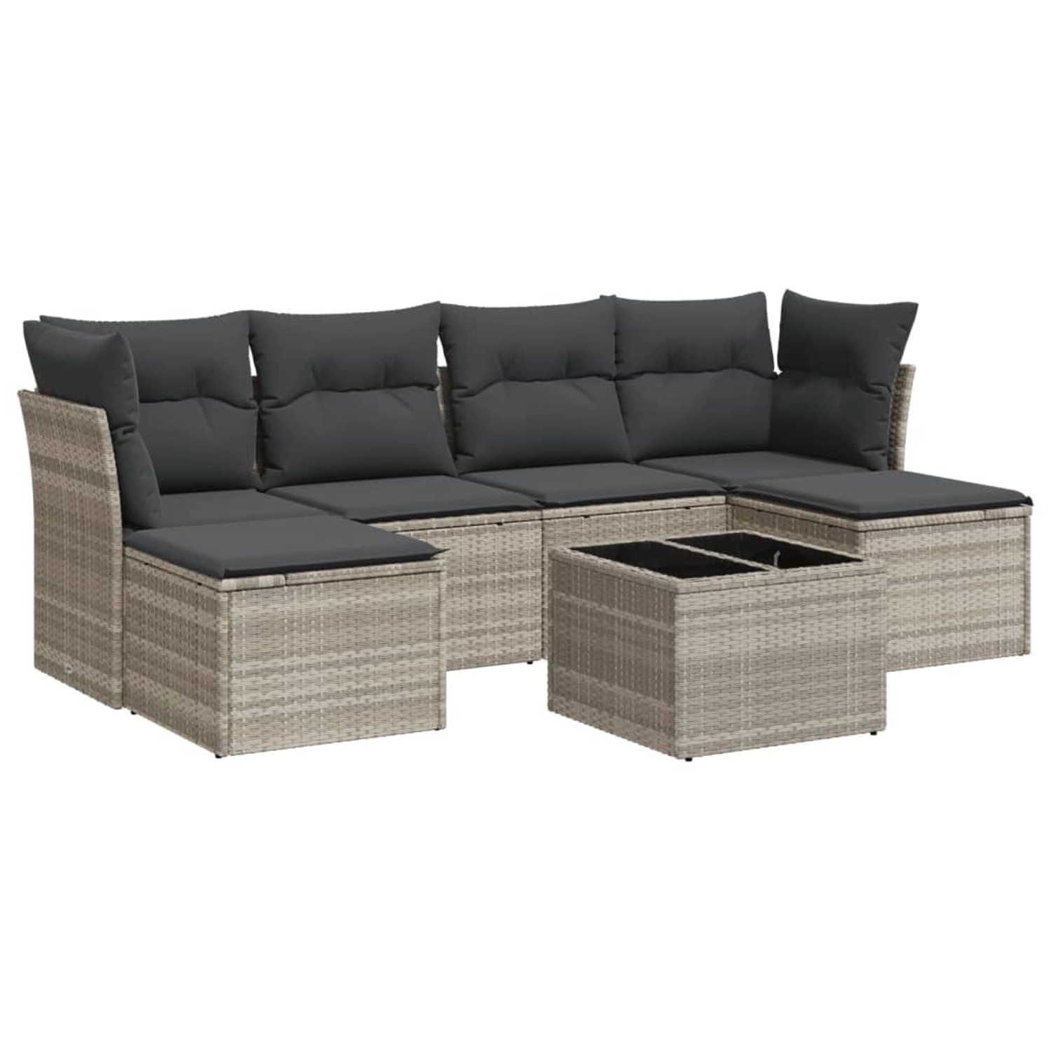 vidaXL 7-Tlg Garten-Sofagarnitur mit Kissen Hellgrau Poly Rattan 3218022 günstig online kaufen