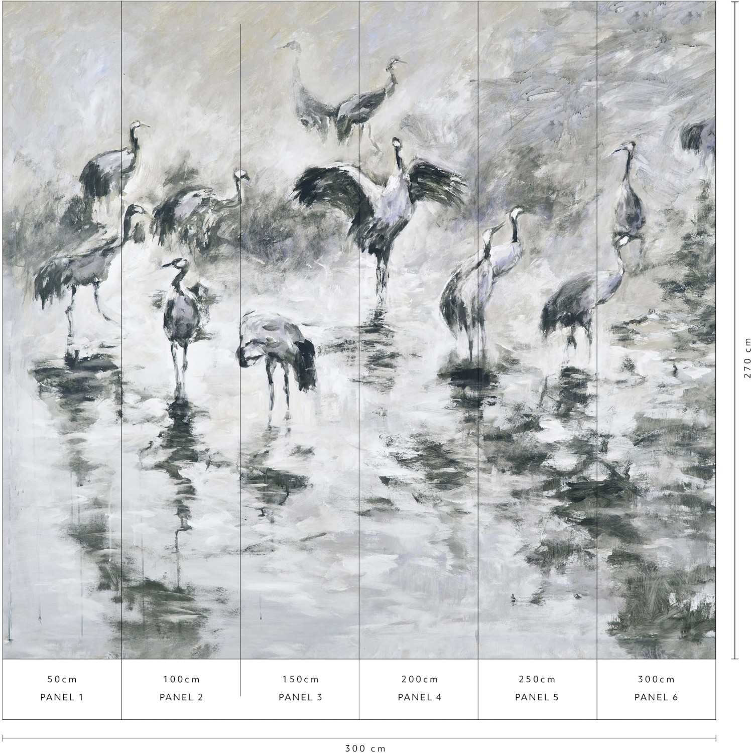 Erismann Fototapete Guido Maria Kretschmer Kraniche Grau 3,0x2,7m mit Kranich-Motiv.