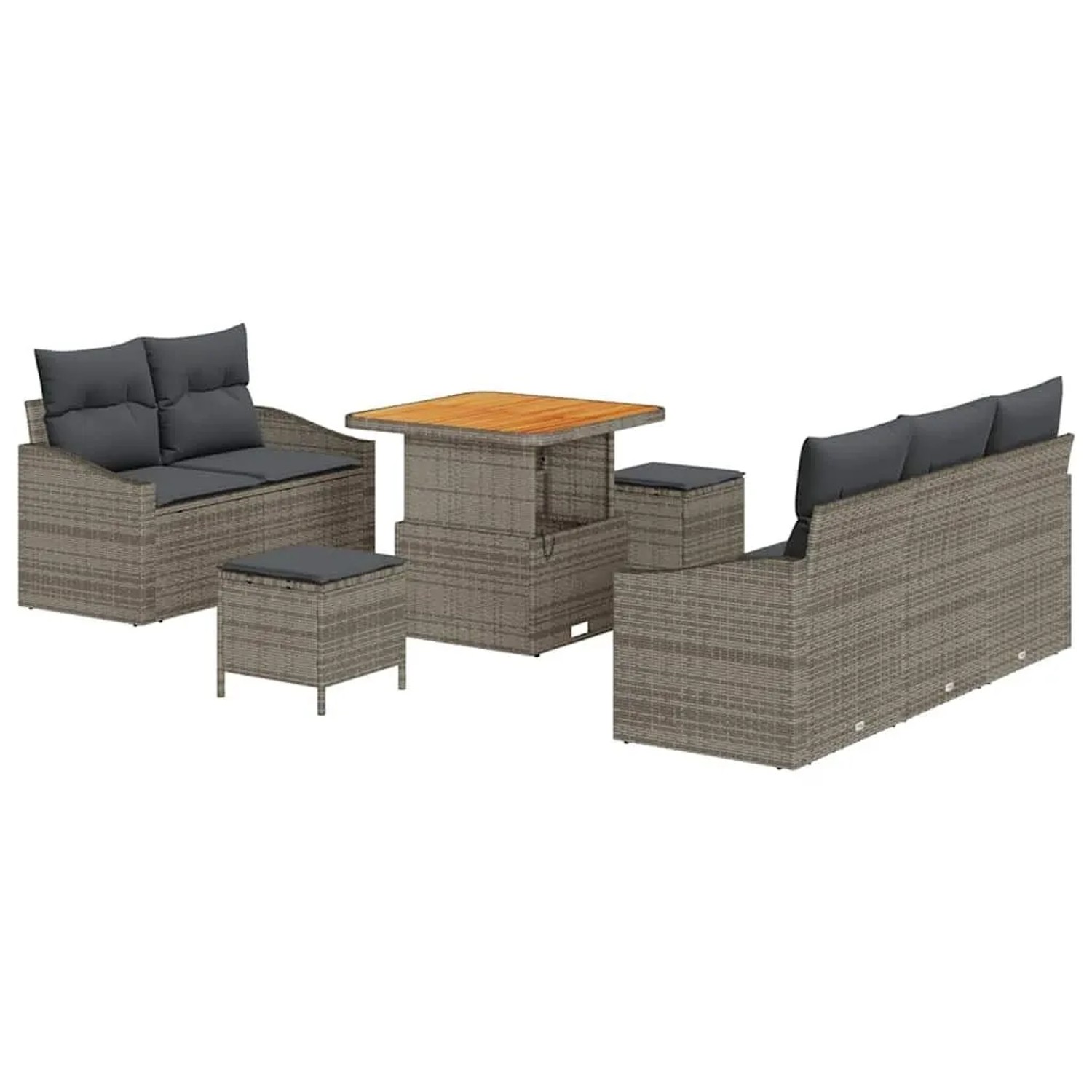 vidaXL Garten-Sofa-Set mit Kissen mit Speicher 8-Tlg Grau 3364548