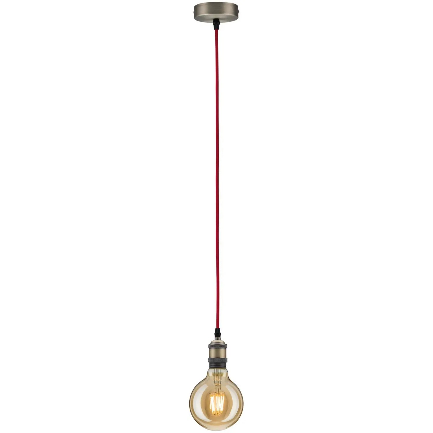 Paulmann Neordic Eldar Pendelleuchte mit rotem Kabel und brünierter Fassung.