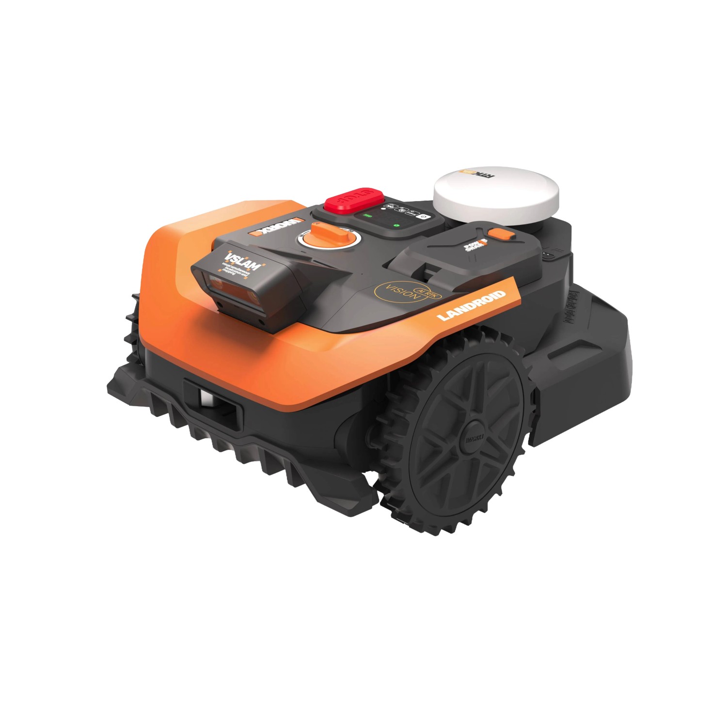 Worx Mähroboter M650 WR365E Landroid Vision Cloud, orange-schwarz. Intelligente Gartenpflege.