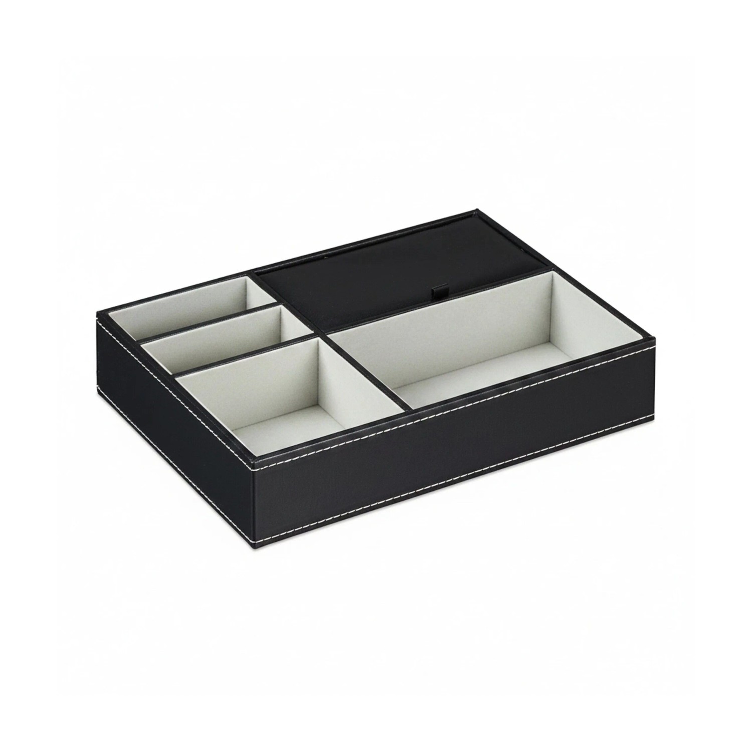 Relaxdays Schmucktablett in Lederoptik Schwarz Mit Deckel 25,5 cm x 18,5 cm x 5 cm 0,5 kg