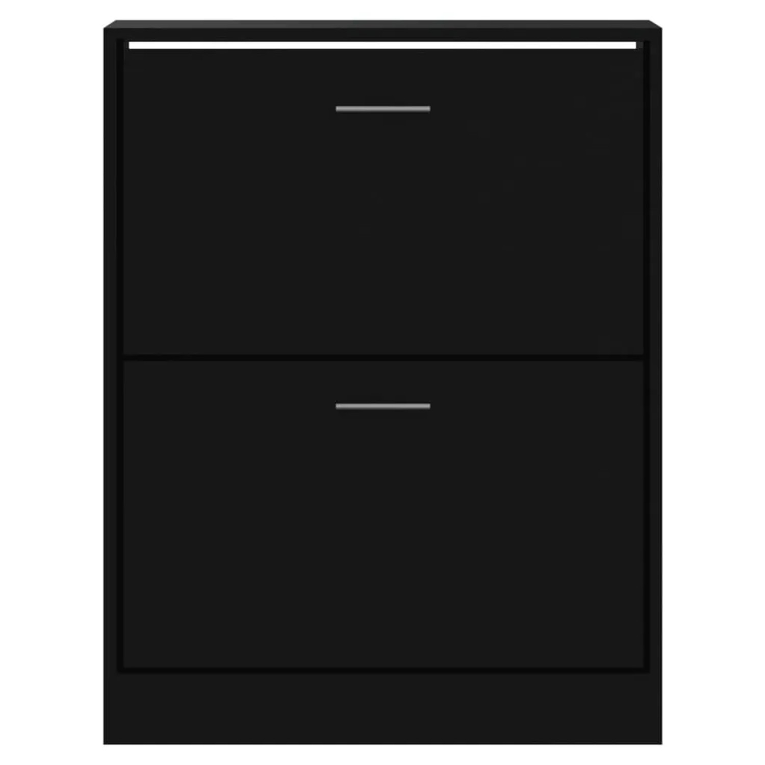 Schwarzer vidaXL Schuhschrank (63x24x81 cm) aus Holzwerkstoff mit zwei Klappen.