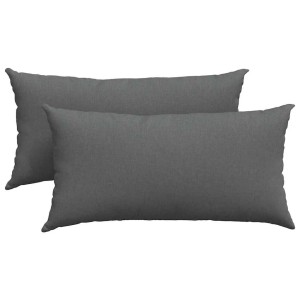 Zwei dunkelgraue, rechteckige Sofakissen aus Stoff. Weiche Kissen (80x40 cm) mit abnehmbaren Bezügen.