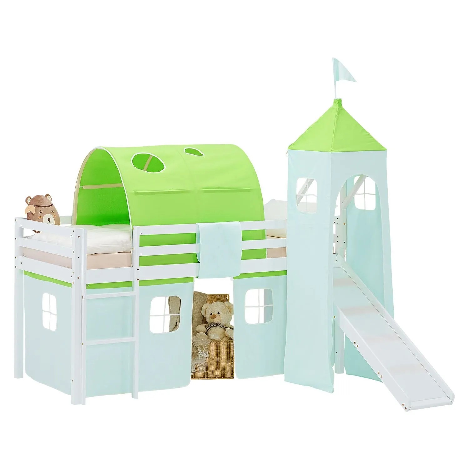 Homestyle4u Kinder Hochbett 90x200 Rutsche Matratze Grün Kinderbett 2983