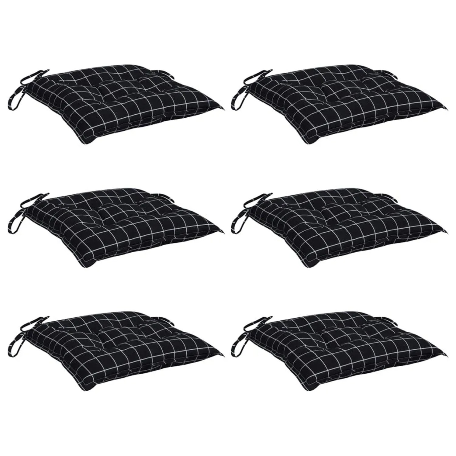 vidaXL Stuhlkissen 6 Stk Schwarz Karomuster 50x50x7 cm Oxford-Gewebe 361548