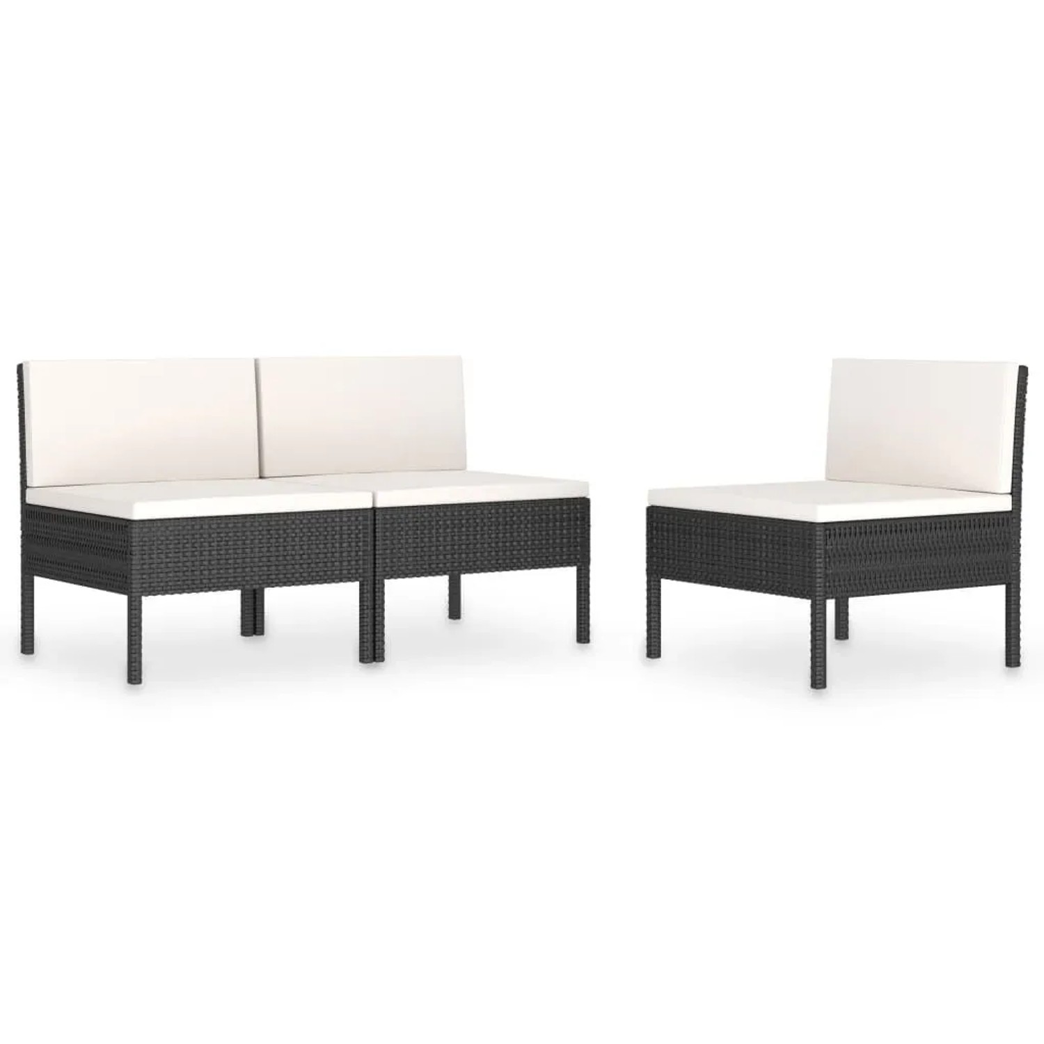Furnicato Gartenstuhl Set Schwarz Pe Rattan 57 X 69 X 69 Cm Mit Kissen Cremeweiß