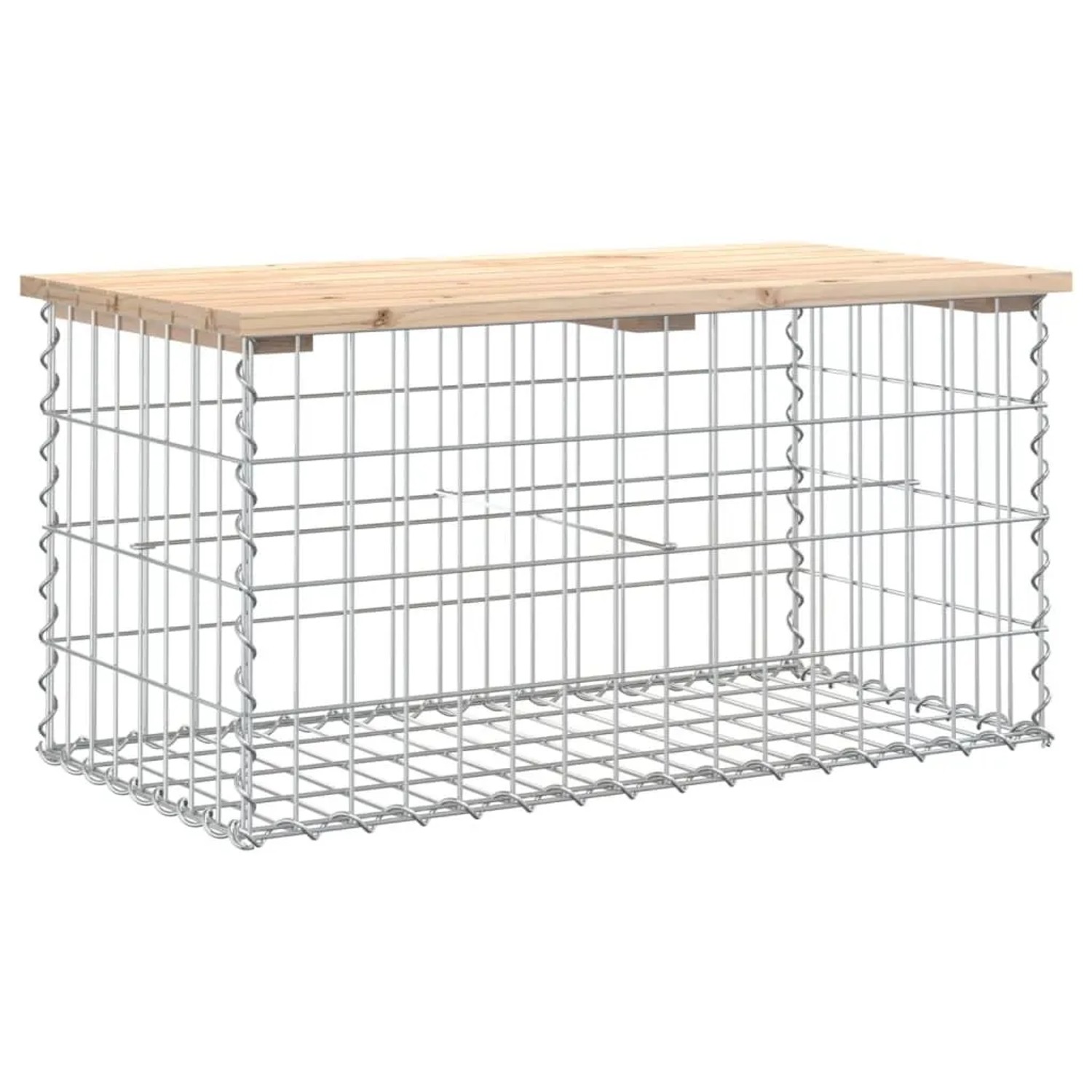 DELUKE Gartenbank Gabionen BIKS Aus Stahl 83x44x42cm Kiefernholz Natur Gabionenbank Gabionengitter Ziergabione
