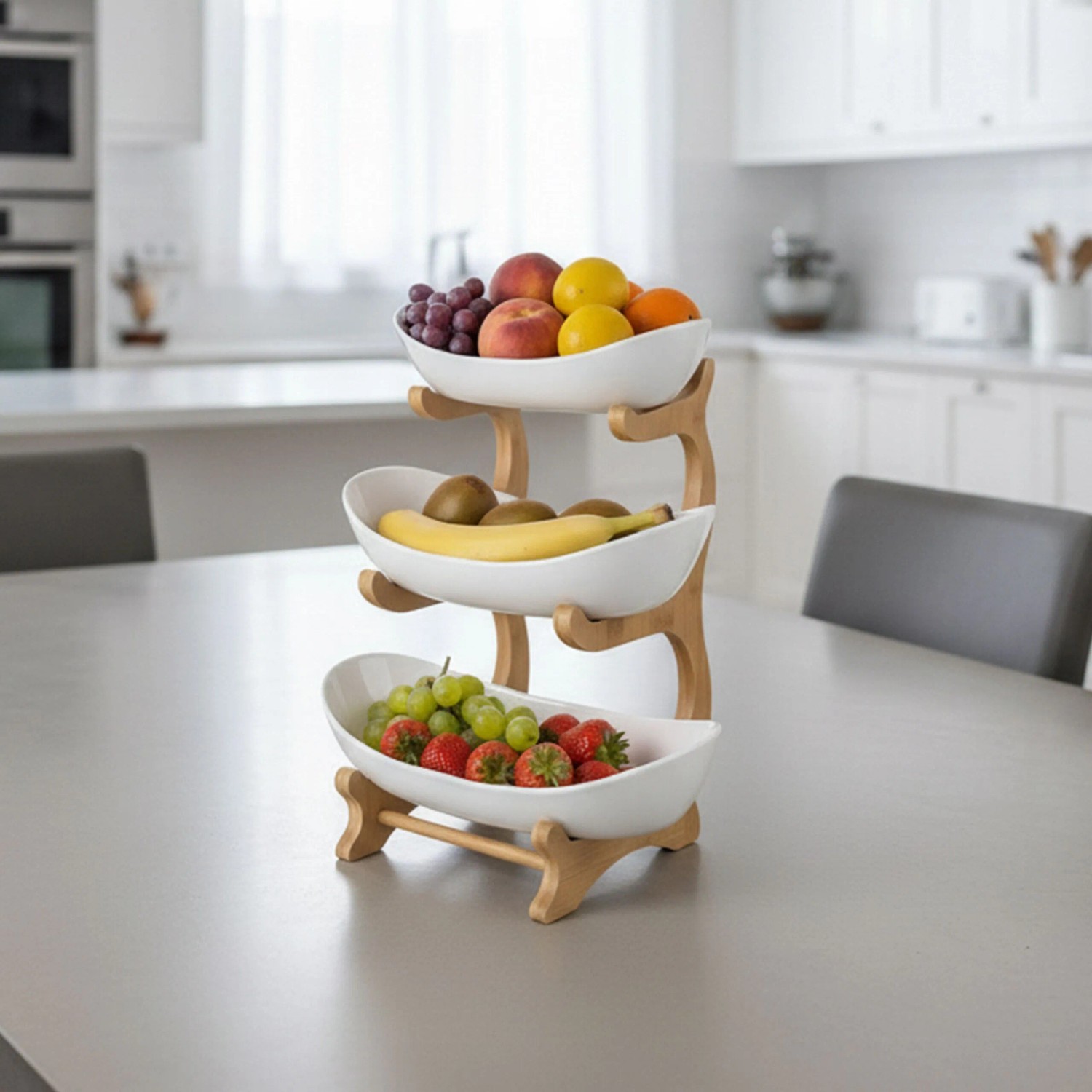 Relaxdays Obst Etagere Bambus Natur Weiß 3 Etagen 34 cm x 25 cm x 10 cm 0,8 kg_2