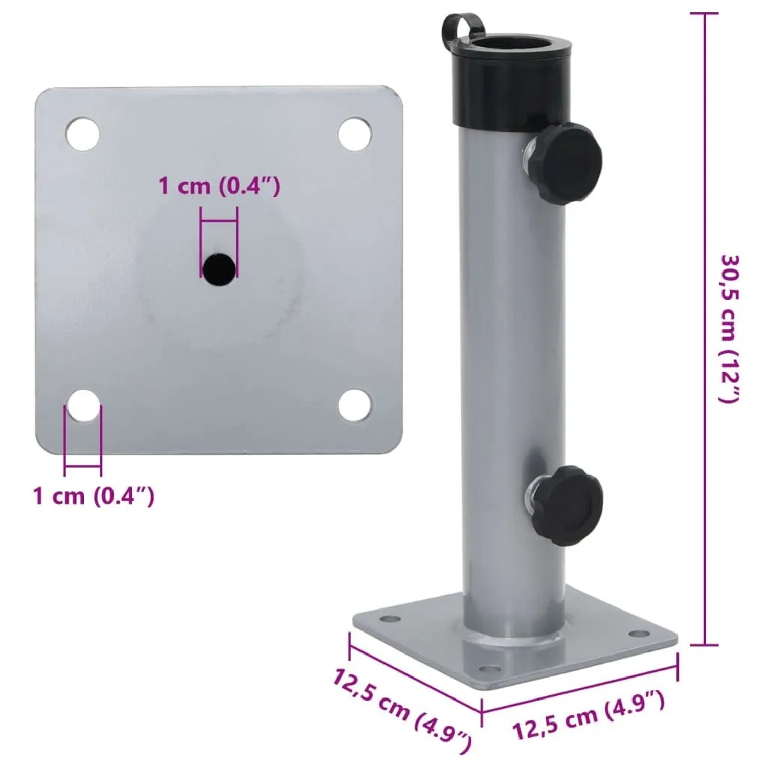 vidaXL Sonnenschirmständer für Ø38/48 mm Mast Silbern Stahl 4003374_7