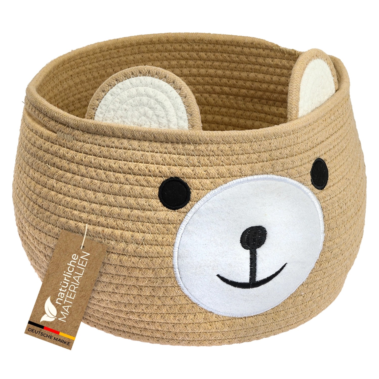 HMF Aufbewahrungskorb Versteckten Griffen Korb Kinderzimmer Baumwolle Bär 30 x 24 cm Honig