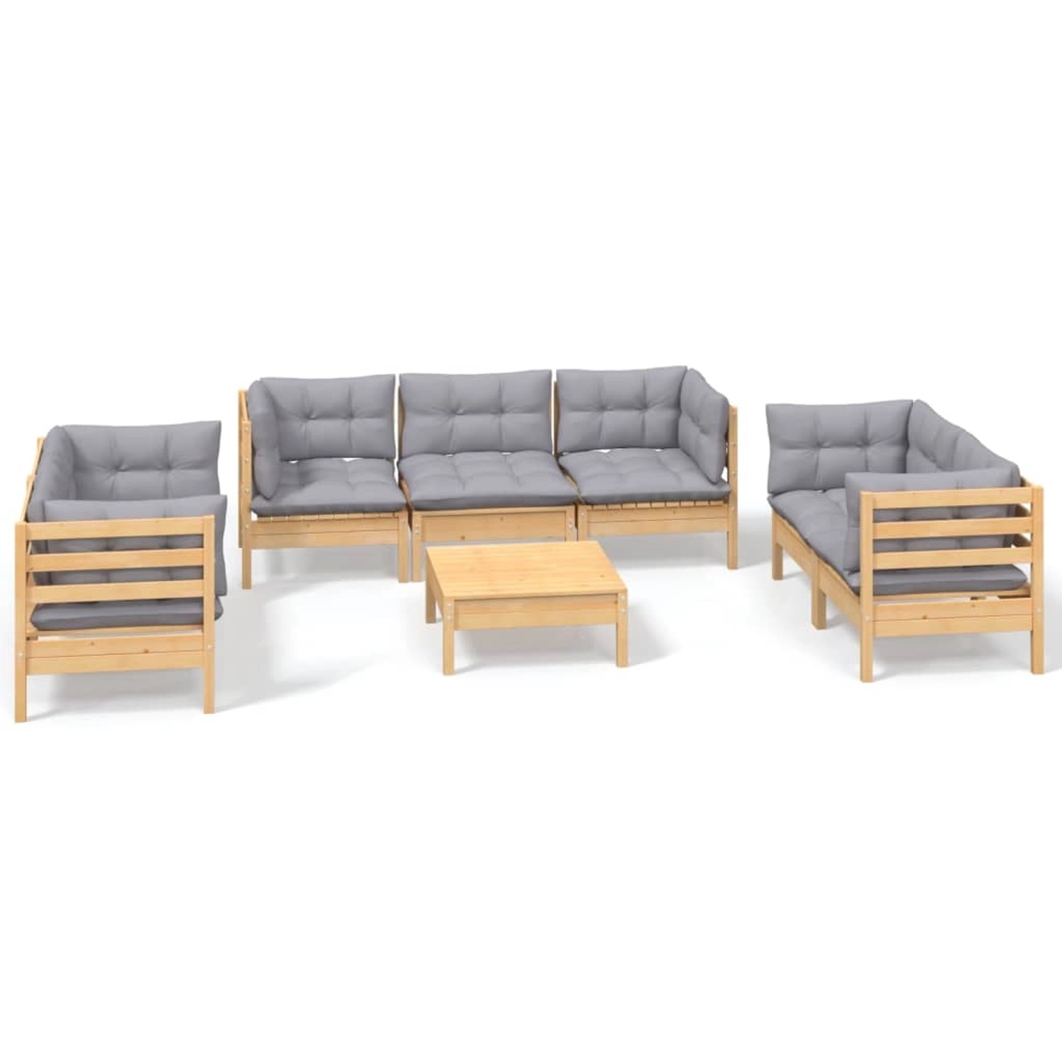 vidaXL 8-tlg Garten-Lounge-Set mit Grauen Kissen Kiefer Massivholz Modell 4 günstig online kaufen