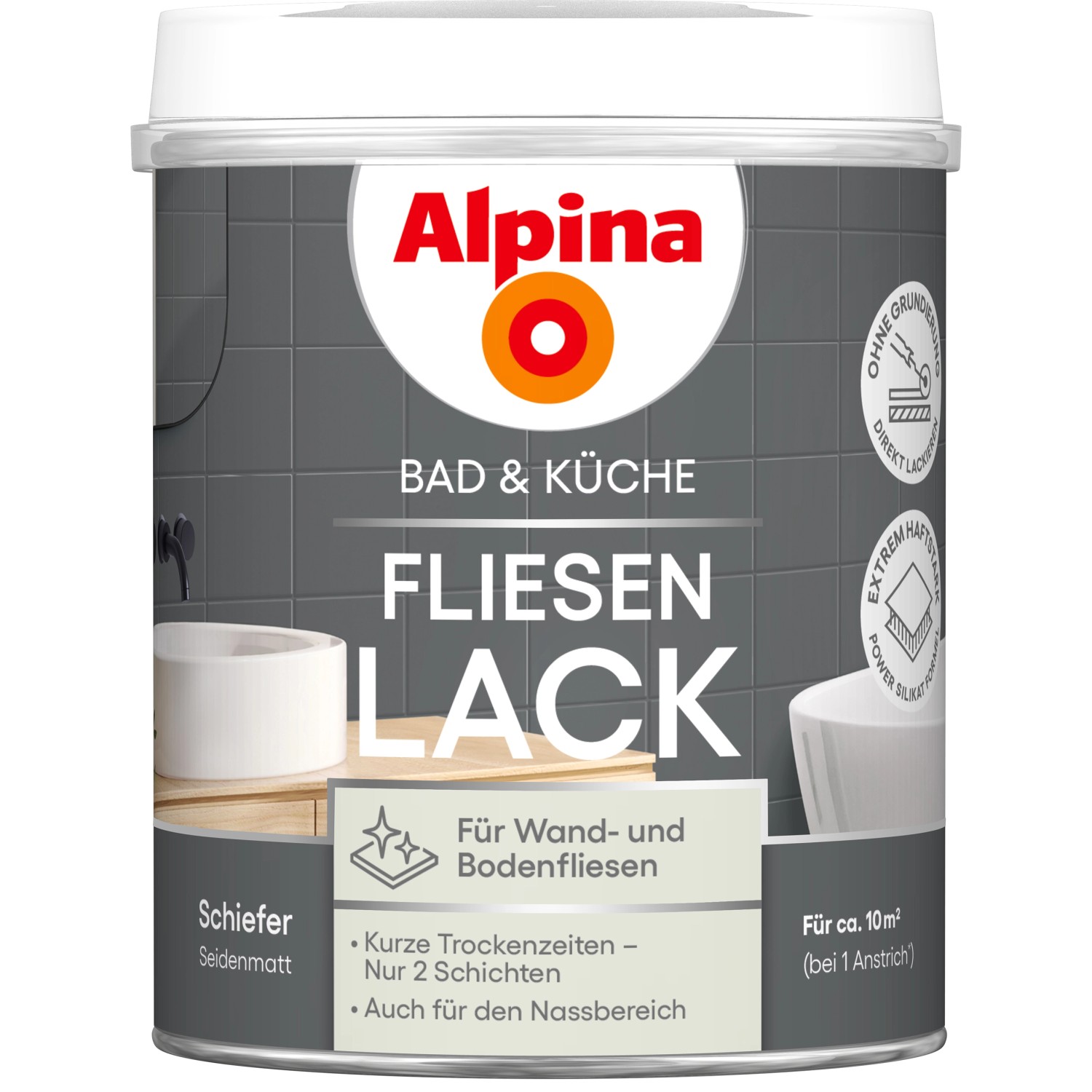 Alpina Fliesen-Lack Bad & Küche 2 Komponenten Schiefer Seidenmatt 750 ml günstig online kaufen