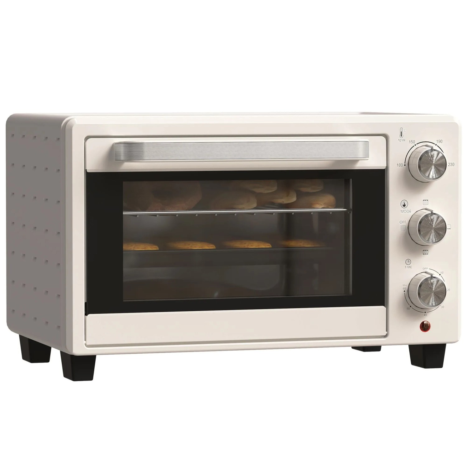 HOMCOM Minibackofen 21L mit 1 Drahtgestell 1 Backblech 3 Kochmodi Glas Cremeweiß